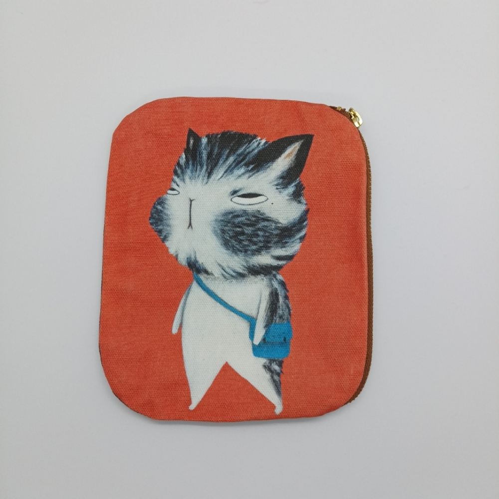 Flat cotton cosmetics cat pouch / bag